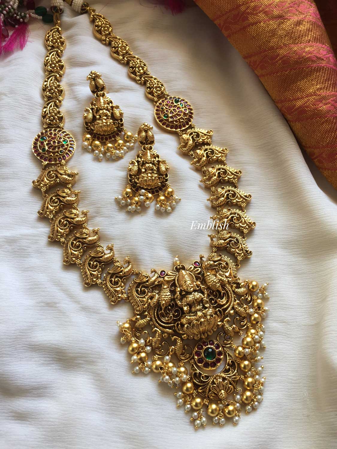 Antique Gold alike  Lakshmi with Double Peacock Neckpiece 